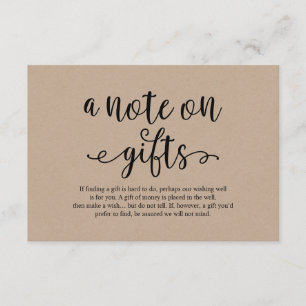 Rustic kraft black script, A note on gifts Enclosure Card