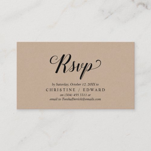 Rustic Kraft Black Script RSVP respond Enclosure Card