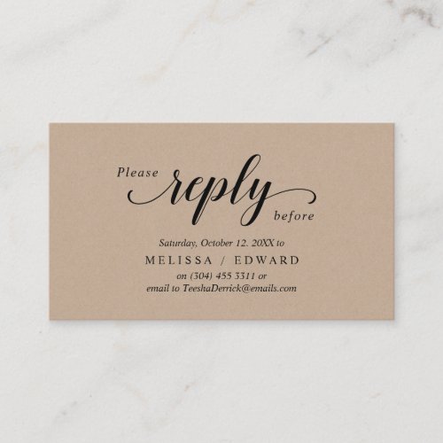 Rustic Kraft Black Script RSVP respond Enclosure Card