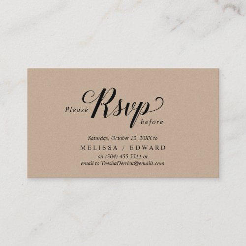 Rustic Kraft Black Script RSVP respond Enclosure Card