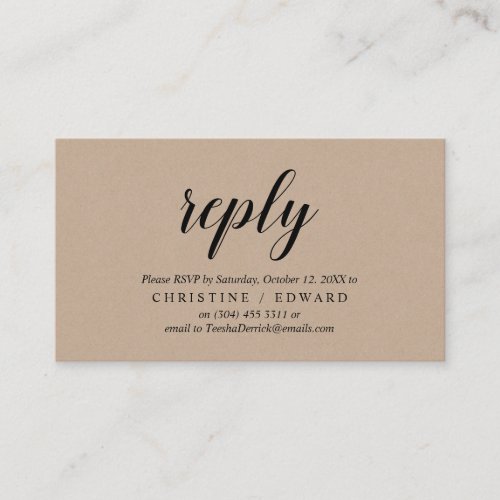 Rustic Kraft Black Script RSVP respond Enclosure Card