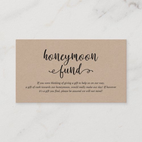 Rustic kraft black script Wedding Honeymoon Fund Enclosure Card