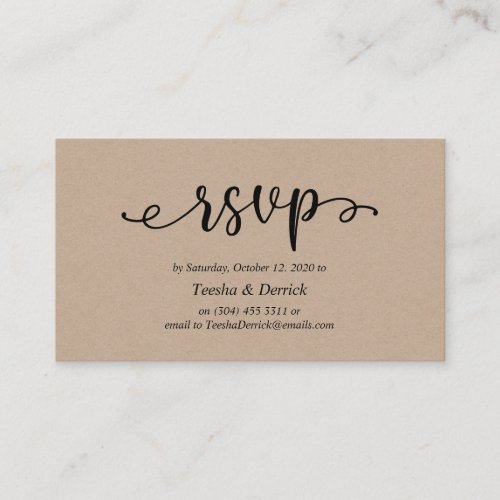 Rustic kraft black script Wedding RSVP Enclosure Card