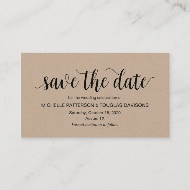 Rustic Kraft, Black Script, Wedding Save the date Enclosure Card (Front)