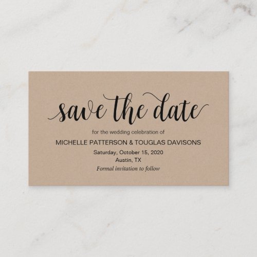 Rustic Kraft Black Script Wedding Save the date Enclosure Card