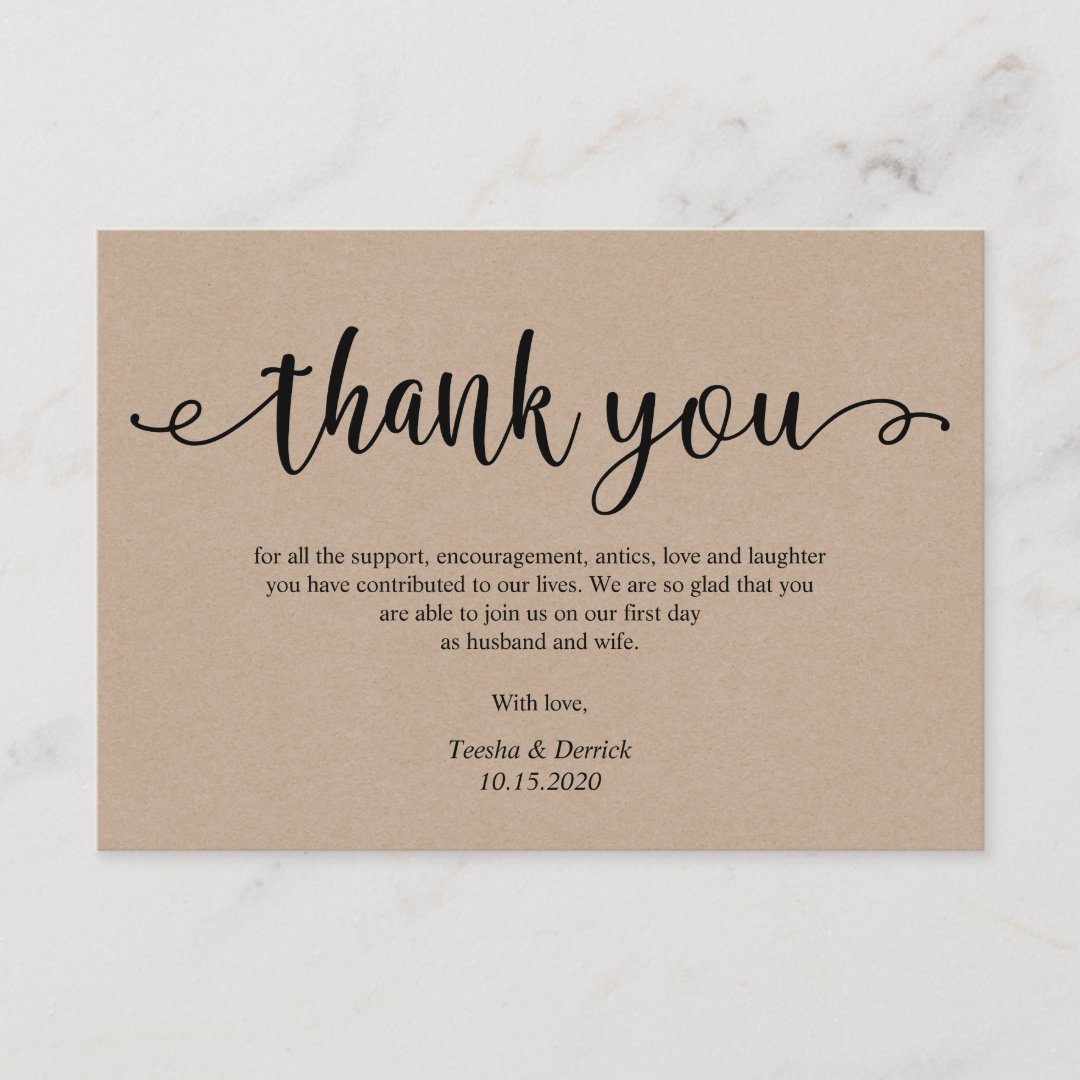 Rustic kraft black script, Wedding Thank you Enclosure Card | Zazzle
