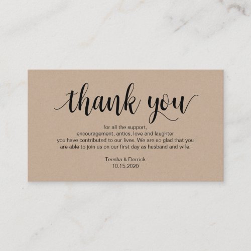 Rustic Kraft Black Script Wedding Thank you Enclosure Card