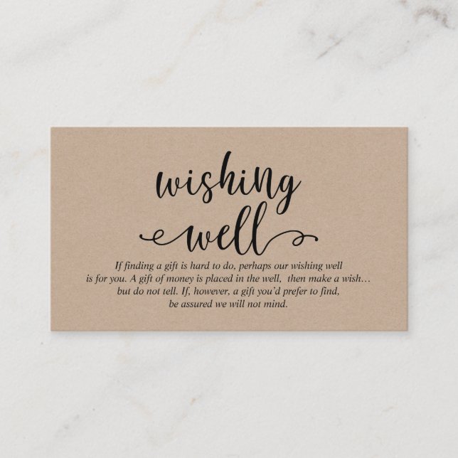 Rustic kraft black script, Wedding Wishing Well Enclosure Card (Front)