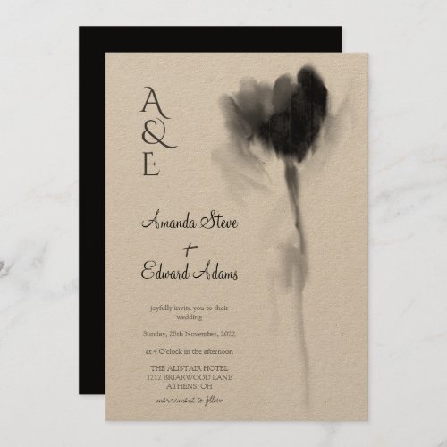 Rustic Kraft Black Tulip Floral Wedding Invitation