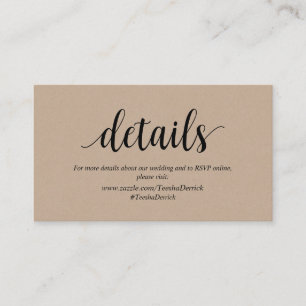 Rustic Kraft, Black, Wedding Details, RSVP online Enclosure Card