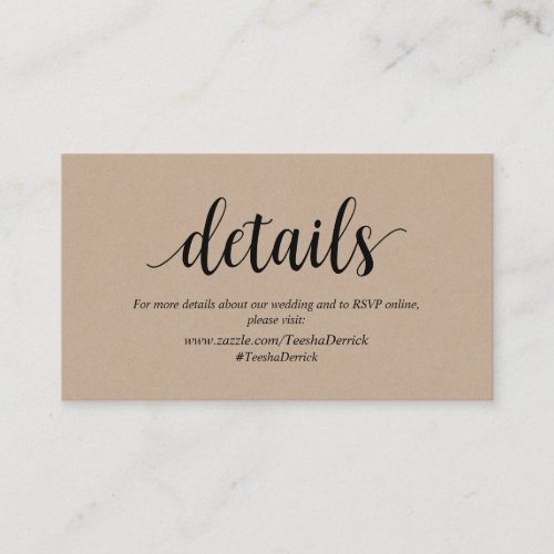 Rustic Kraft Black Wedding Details RSVP online Enclosure Card