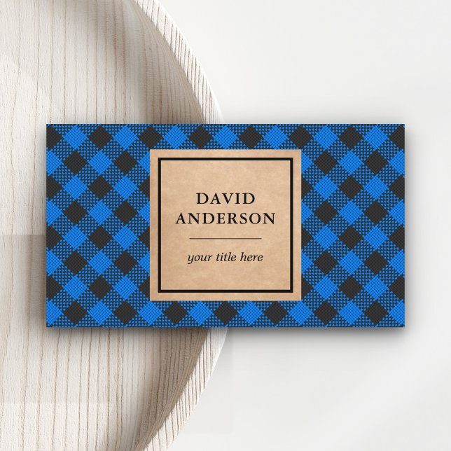 Rustic Kraft Blue Buffalo Plaid Lumberjack Business Card (Creator Uploaded)