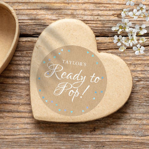 Rustic Kraft Blue Love Hearts Ready to Pop Classic Round Sticker