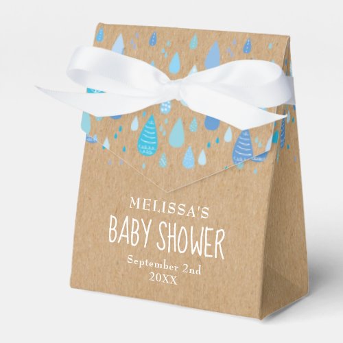 Rustic Kraft Blue Raindrops Baby Shower Favor Boxes