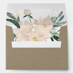 RUSTIC KRAFT BLUSH GOLD FLORAL WATERCOLOR ADDRESS ENVELOPE
