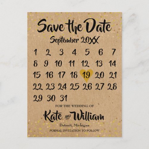 Rustic Kraft Boho Calendar Save the Date Photo Announcement Postcard