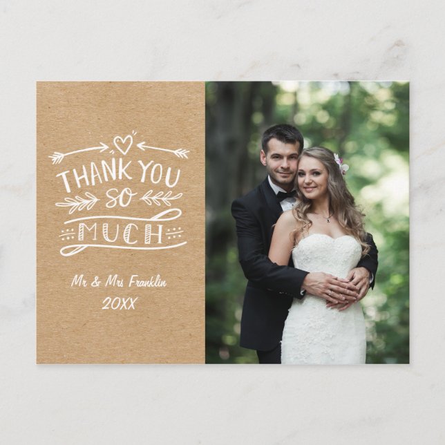 Rustic Kraft Boho Wedding Photo Thank You Postcard (Front)