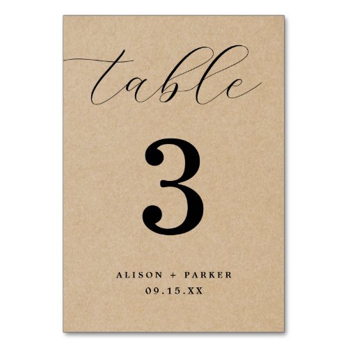 Rustic Kraft Bold Typography Wedding Table Number