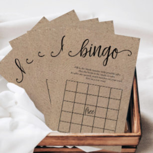 Rustic Kraft Bridal Shower Bingo, Paper Game Card