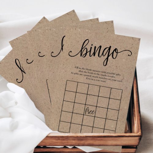 Rustic Kraft Bridal Shower Bingo Paper Game Card