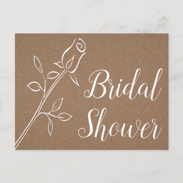 Rustic Kraft Bridal Shower Country Rose Wedding Invitation Postcard (Front)