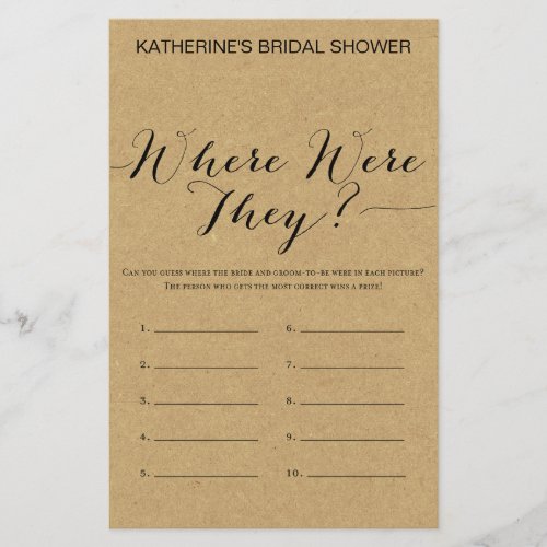 Rustic Kraft Bridal Shower Game PRINTED