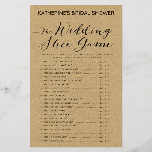 Rustic Kraft Bridal Shower Game PRINTED