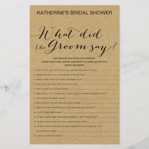 Rustic Kraft Bridal Shower Game PRINTED