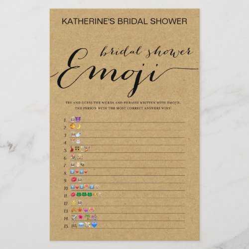 Rustic Kraft Bridal Shower Game PRINTED