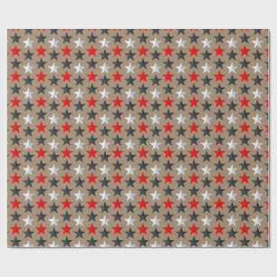 Rustic Kraft Bright Black Red Silver Stars Wrapping Paper