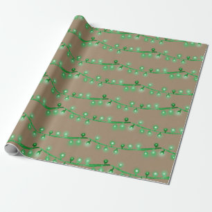 Rustic Kraft Bright Green Christmas String Lights Wrapping Paper