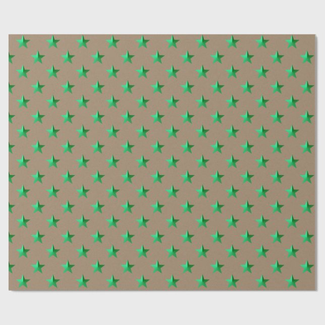 Rustic Kraft Bright Green Stars Wrapping Paper (Flat)