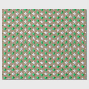 Rustic Kraft Bright Green White Stars  Wrapping Paper