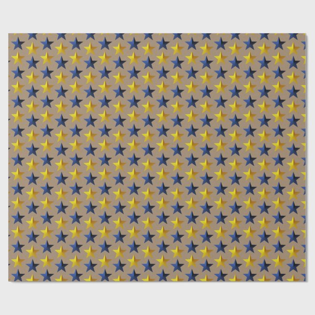 Rustic Kraft Bright Navy Blue Gold Stars  Wrapping Paper (Flat)