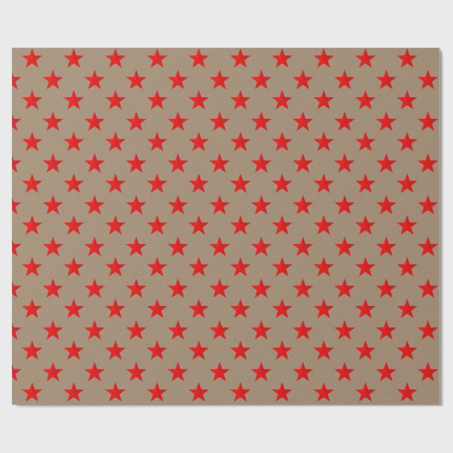 Rustic Kraft Bright Red Stars Wrapping Paper (Flat)