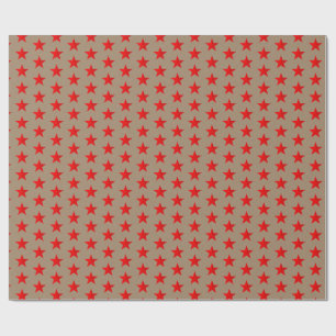Rustic Kraft Bright Red Stars Wrapping Paper