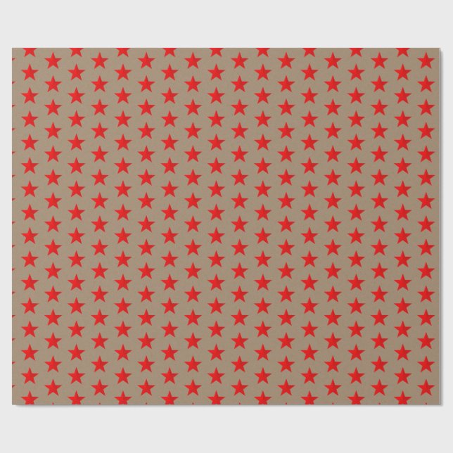 Rustic Kraft Bright Red Stars Wrapping Paper (Flat)