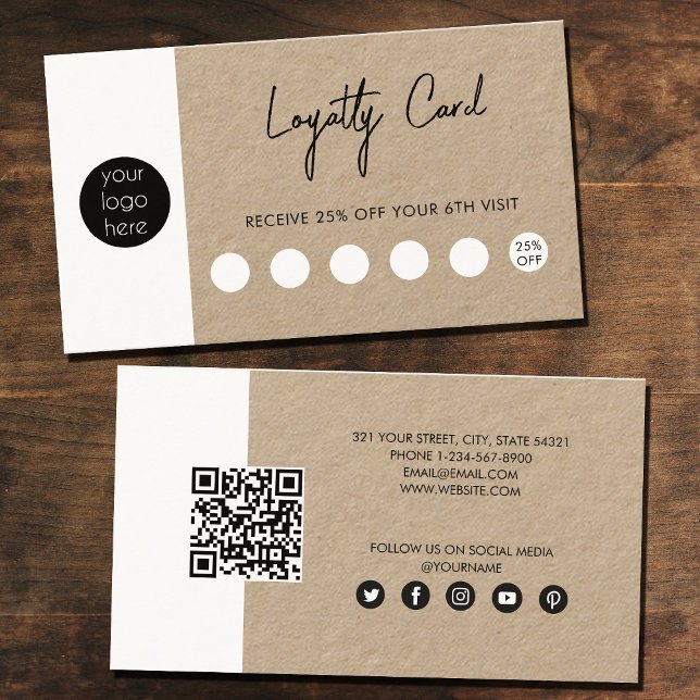 Rustic Kraft Brown Business Logo QR Code Loyalty  Card (Creator Uploaded)