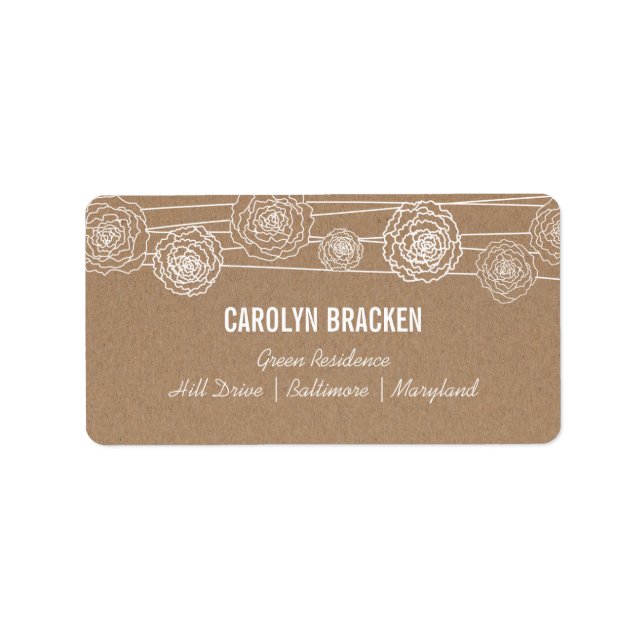 Rustic Kraft Brown Paper Flowers Wedding Label (Front)