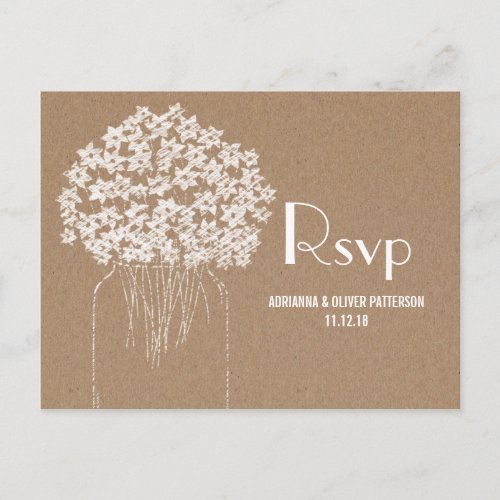 Rustic Kraft Brown Paper Flowers Wedding RSVP Invitation Postcard