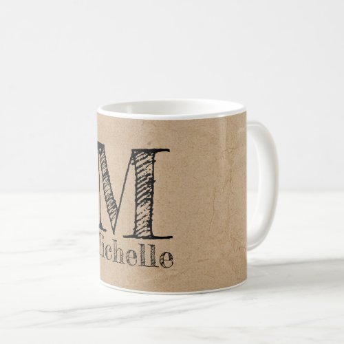 Rustic Kraft Brown Paper Look Monogram Coffee Mug