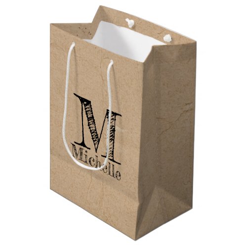Rustic Kraft Brown Paper Look Monogram Medium Gift Bag