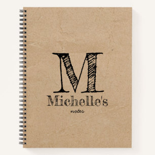Rustic Kraft Brown Paper Look Monogram Notebook