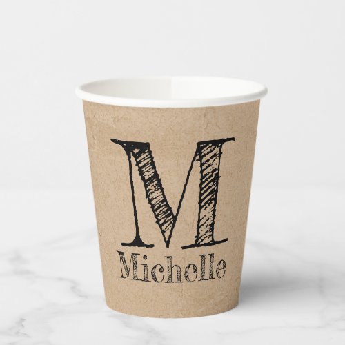 Rustic Kraft Brown Paper Look Monogram Paper Cups