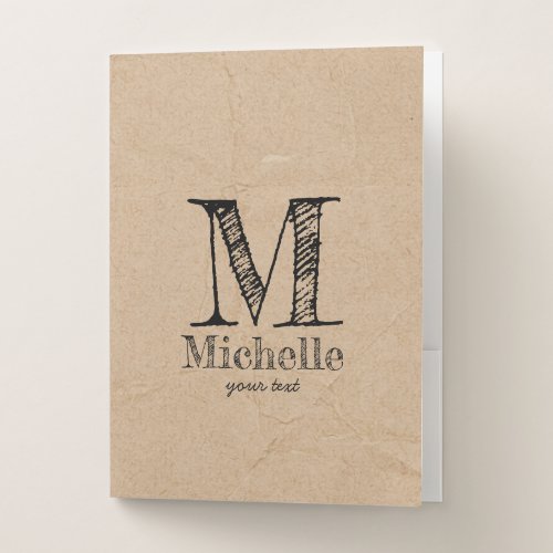 Rustic Kraft Brown Paper Look Monogram Pocket Folder