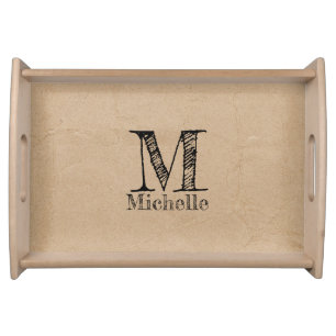 Rustic Kraft Brown Paper Look Monogram Serving Tray