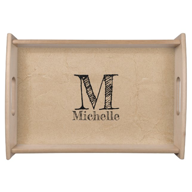 Rustic Kraft Brown Paper Look Monogram Serving Tray (Front)