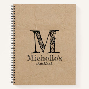 Rustic Kraft Brown Paper Look Monogram Sketchbook Notebook