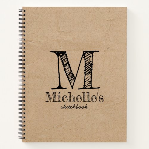 Rustic Kraft Brown Paper Look Monogram Sketchbook Notebook