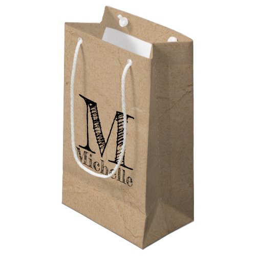 Rustic Kraft Brown Paper Look Monogram Small Gift Bag